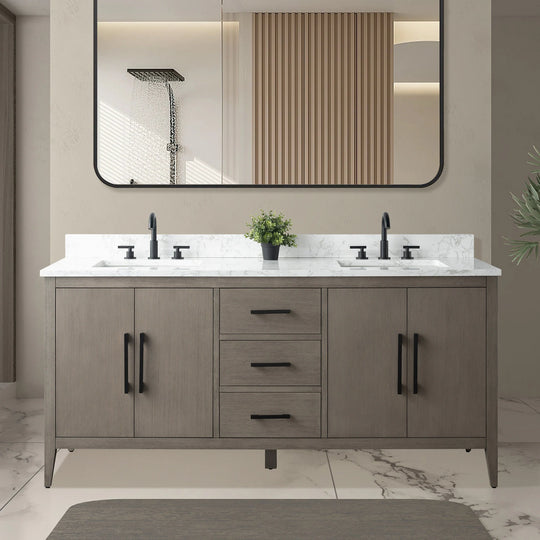 72" Double Sink Bathroom Vanity Cabinet with Engineered Marble Top