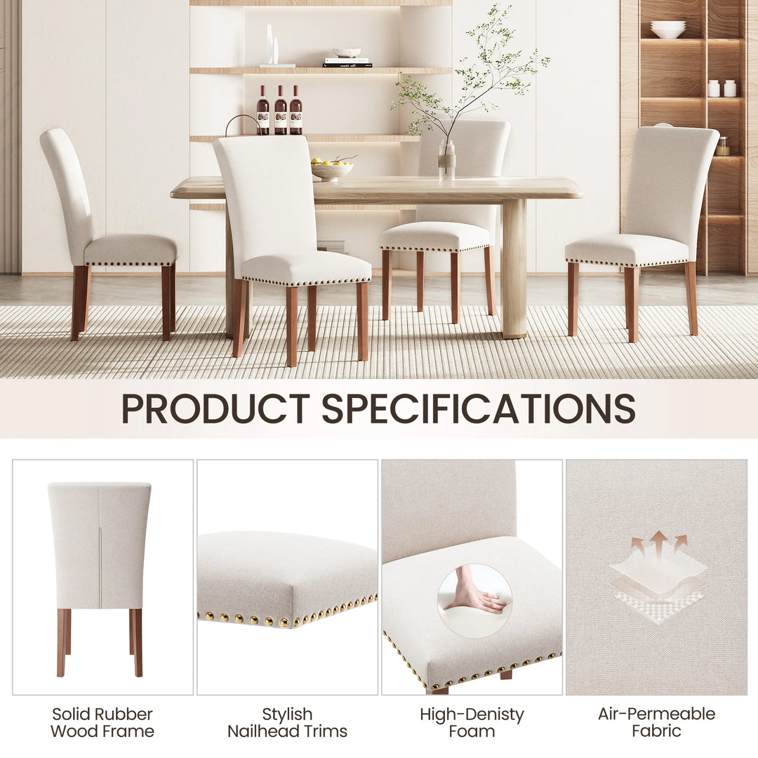 RENEWLINE Dining Chairs, Fabric with Nailhead Trim and Wood Legs