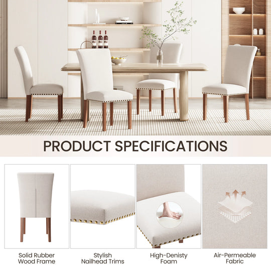 RENEWLINE Dining Chairs, Fabric with Nailhead Trim and Wood Legs