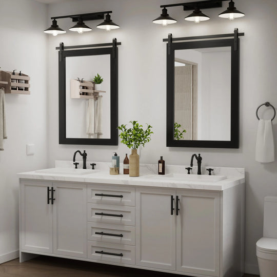 Farmhouse Barn Door Solid Wood Frame Bathroom Vanity Wall Mirror