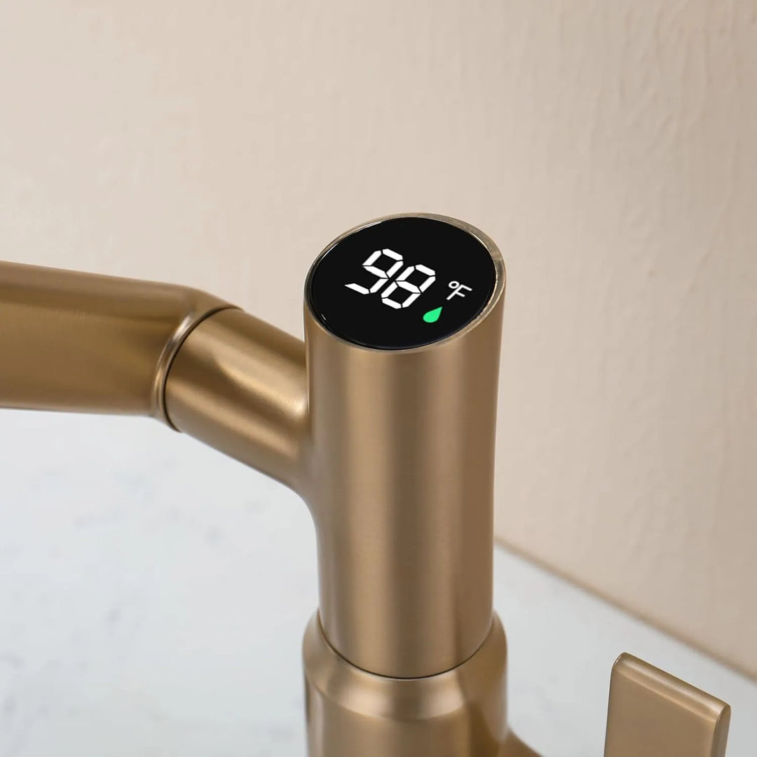 Rotatable Bathroom Faucet with Temperature Display in Fahrenheit (Batteries-Free), BF2204