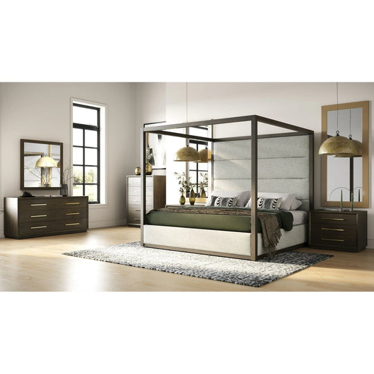 Modrest Manhattan Contemporary Canopy Brown Oak Bed