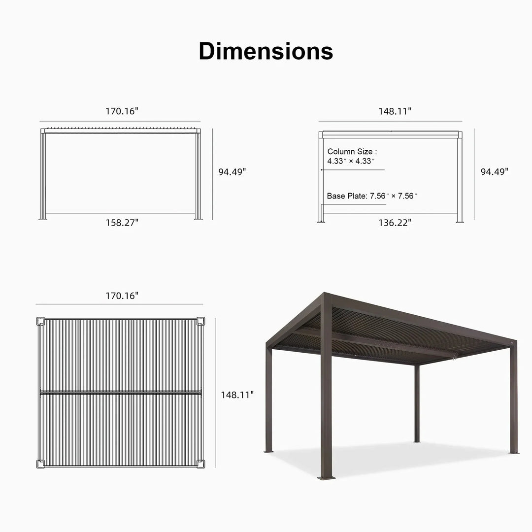 Bronze Louvered Pergola with Adjustable Roof for Deck Backyard Garden Hardtop Gazebo