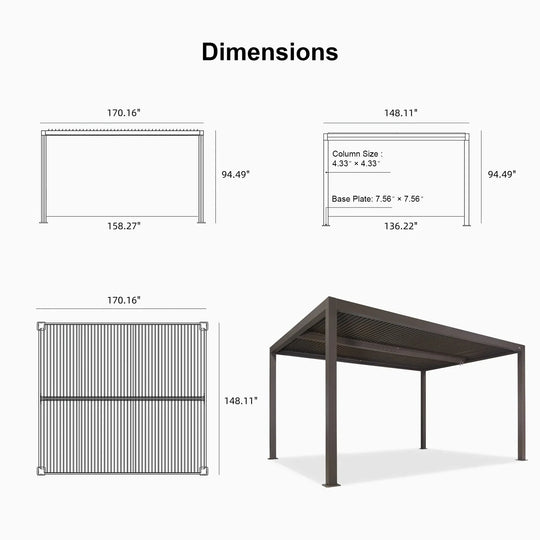 Bronze Louvered Pergola with Adjustable Roof for Deck Backyard Garden Hardtop Gazebo