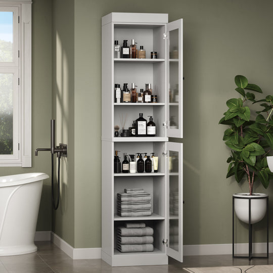 100% Solid Wood Bathroom Storage Cabinet, Adjustable Shelves, 16.5" Wide, 35.75" Tall