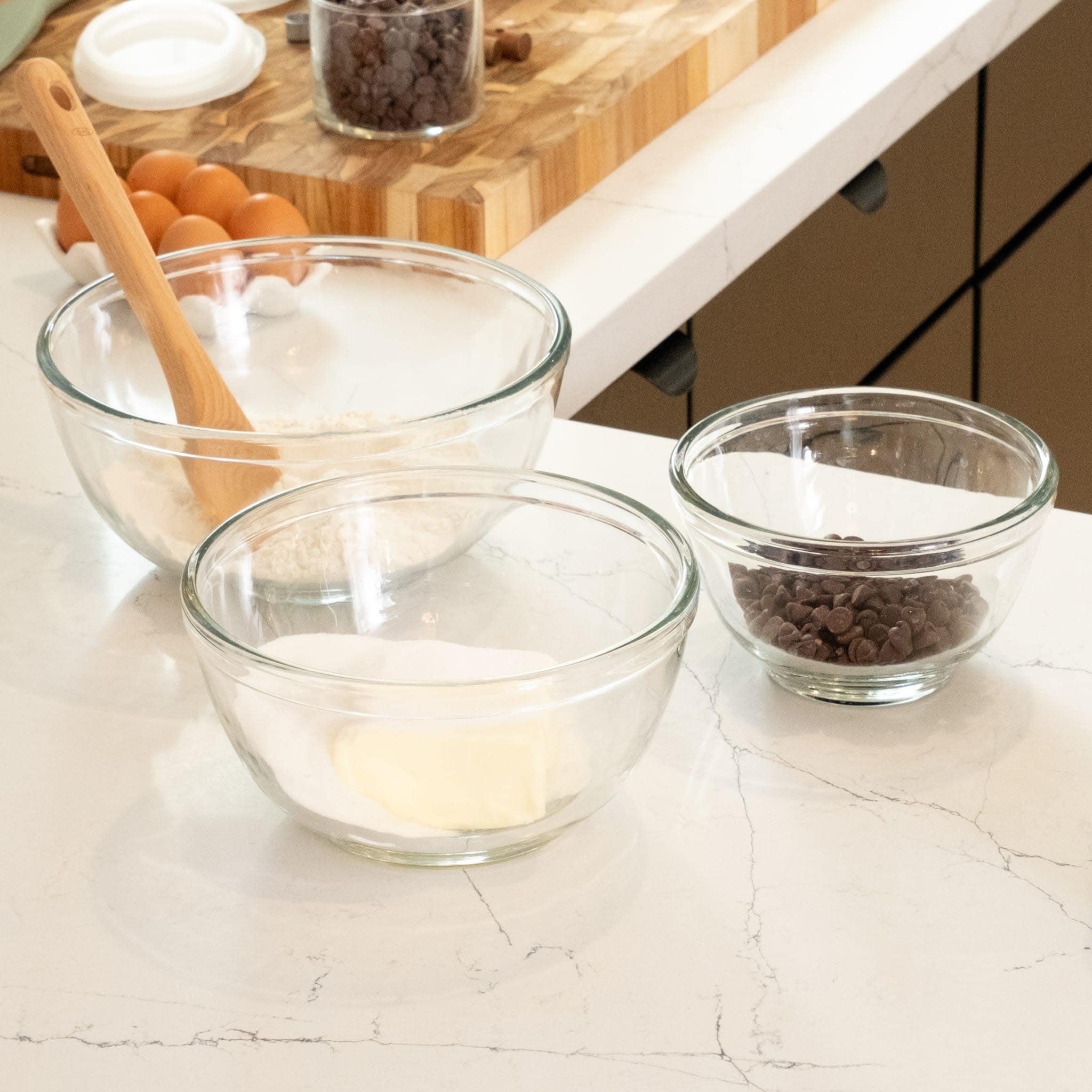 Baker'S Basics 3 Piece Glass Mixing Bowl Set, Multi-Size