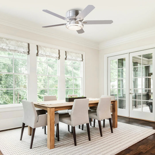 Vaczon 52" Brushed Nickel 5-Blade Modern Flush Mount Smart Ceiling Fan with Light and App