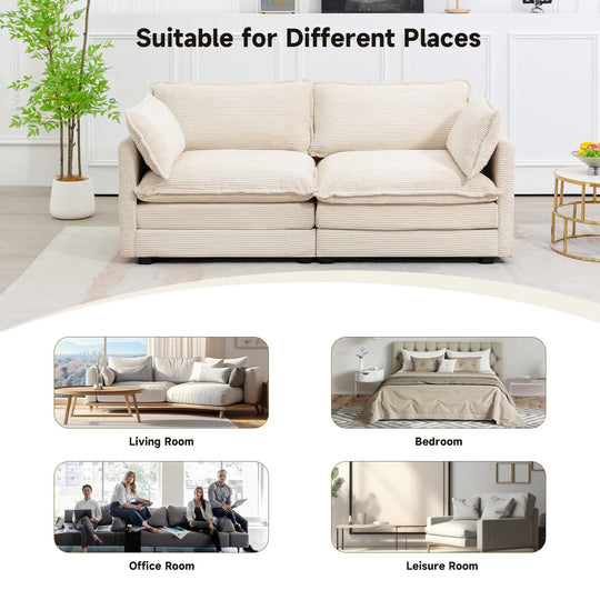 Corduroy Sectional Sofa with Removable Ottomans & Ultra-Soft Cushions for Living Room & Bedroom