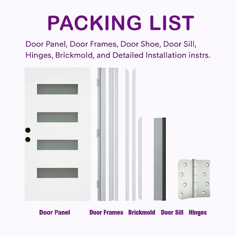 36" X 80" Frosted Glass Fiberglass Front Door with Wood Grain Texture – Exterior Entry Door Set