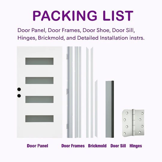 36" X 80" Frosted Glass Fiberglass Front Door with Wood Grain Texture – Exterior Entry Door Set