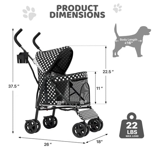 Pet Stoller Dog Cat Stoller Comfortable Lightweight Stroller with Adjustable Canopy