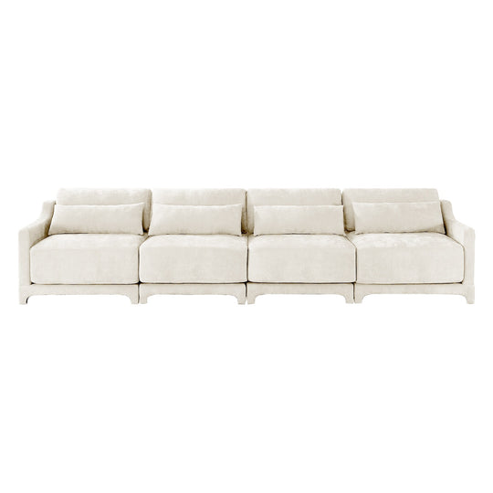 Modern Chenille 4-Seater Sofa with 2 Ottoman, Lumbar Cushions, Ergonomic Backrest, High-Resilience Spongeand Tufted Armrests