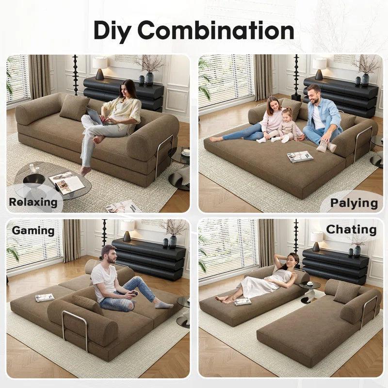 78.8" Modular Sofa Bed - 4-In-1 Convertible Design with Corduroy Fabric and High Density Sponge, Removable Cover and Fixed Frame