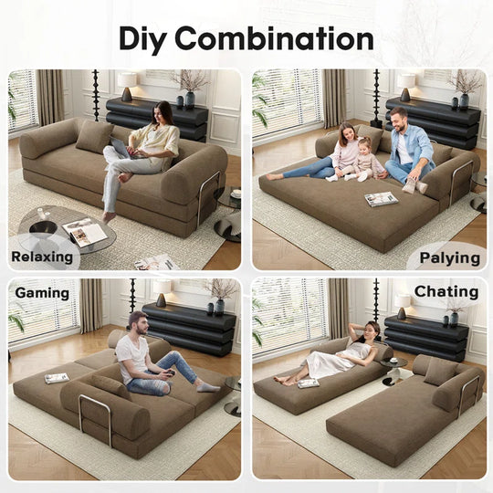 78.8" Modular Sofa Bed - 4-In-1 Convertible Design with Corduroy Fabric and High Density Sponge, Removable Cover and Fixed Frame
