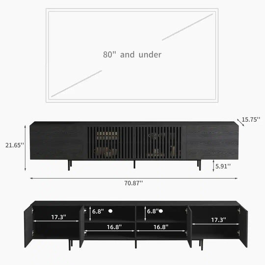 94.48 Inch Extra Long Black TV Stand with Slatted Doors, Modern Entertainment Center for Tvs up to 100 Inches,