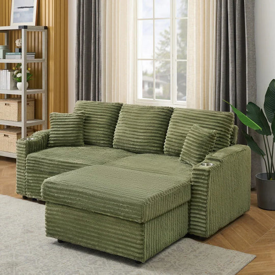 80" Cordylona Sofa, Cup Holder, Ottoman Storage