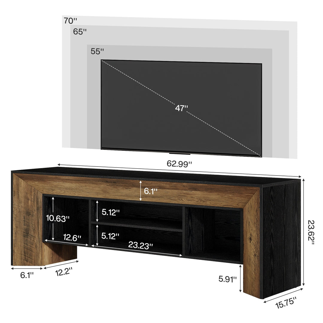 Farmhouse TV Stands for 70 Inches TV, Wooden Entertainment Center with Open Storage Shelves for Living Room