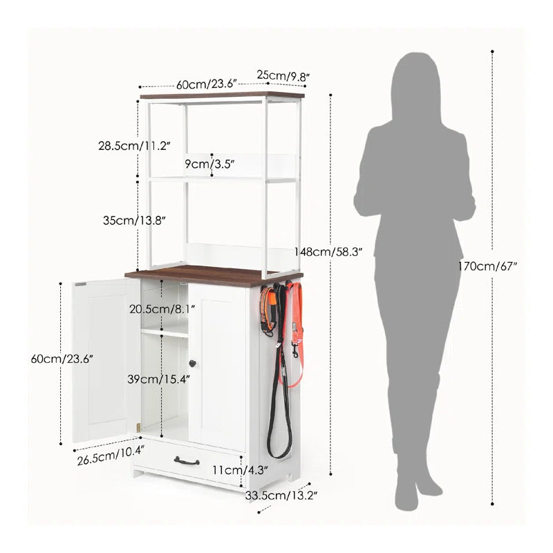 Pet Feeding Station with Bowls, Adjustable Panel, Dog Feeding Station with Storage, Pet Feeder Station for Dogs Cats for Feeding & Watering Supplies,Dog Feeding Station with 2-Level Shelving White