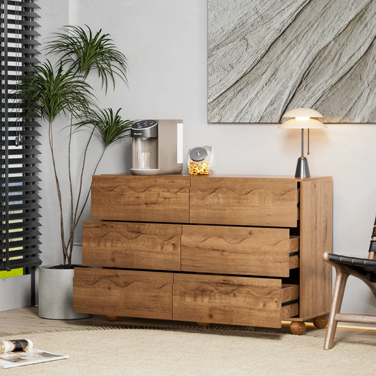Wave Front 6 Drawers Dresser Handle-Free Modern Storage Cabinet