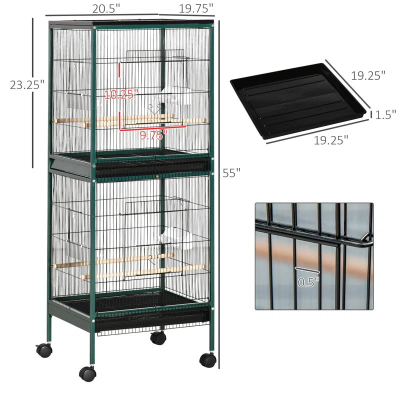 Braylynn 55" Steel Flat Top Floor Bird Cage with Wheels