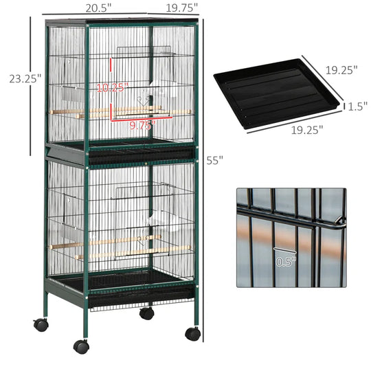 Braylynn 55" Steel Flat Top Floor Bird Cage with Wheels