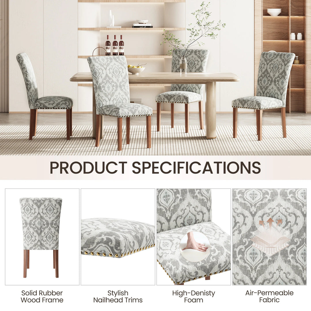 RENEWLINE Dining Chairs, Fabric with Nailhead Trim and Wood Legs