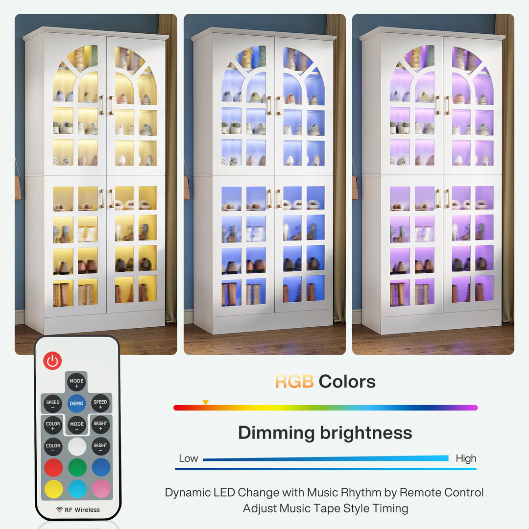 35 Pairs Tall Shoe Storage Cabinet with Doors, 8 Tiers Shoe Rack Organizer with LED Light and Adjustable Shelves for Entryway