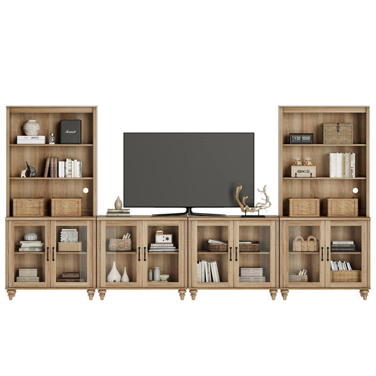 Entertainment Center with Bookshelves for Tvs up to 75", Oak