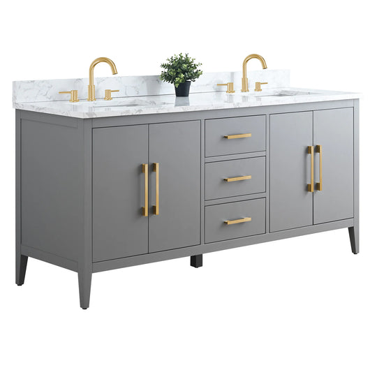 72" Double Sink Bathroom Vanity Cabinet with Engineered Marble Top