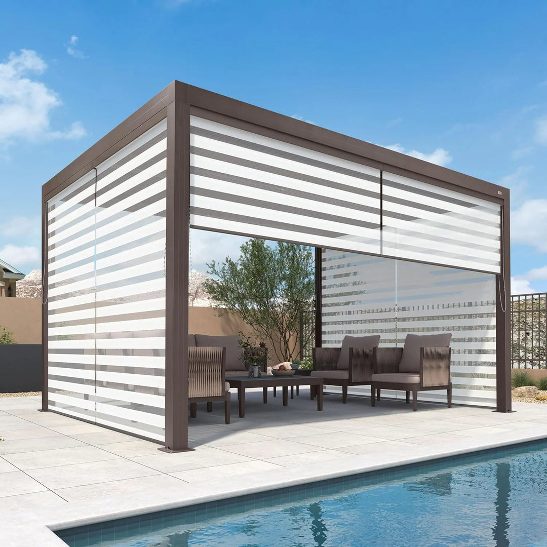 Bronze Louvered Pergola with Adjustable Roof for Deck Backyard Garden Hardtop Gazebo