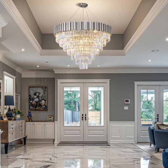 Large Crystal Chandelier - 35.4"Modern 6-Tier 17-Light Chrome Ceiling Light, Luxury K9 Crystal