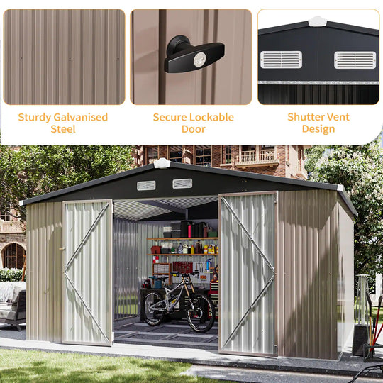 Outdoor Metal Storage Shed with Subfloor Channels ,Lockable Door, Vents for Patio