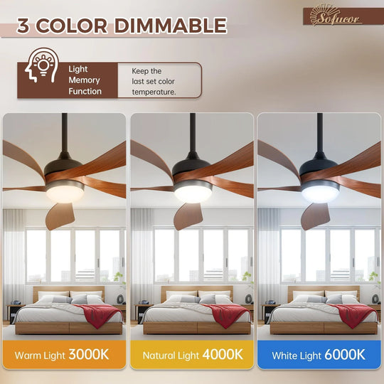 Sofucor 45/52 Inch Ceiling Fan with Remote & Lights Quiet DC Motor 5 Blade High CFM Modern Fan