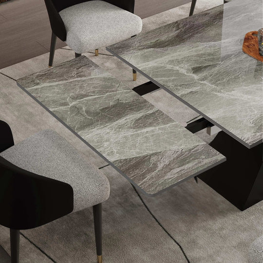 Minimalism Extendable Rectangular Sintered Stone Double Pedestal Dining Table Seat for 8-12 - 110.24"