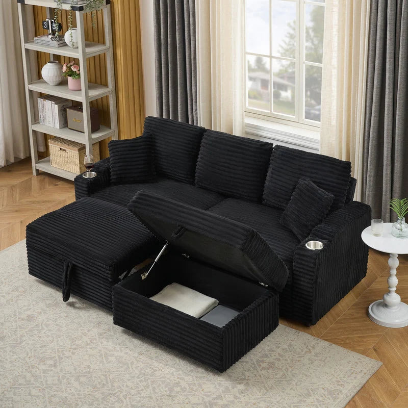 80" Cordylona Sofa, Cup Holder, Ottoman Storage