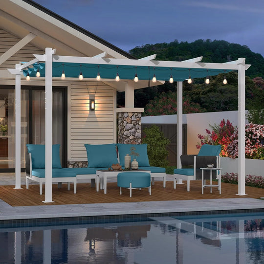 Gazebo Outdoor Retractable White Heavy-Duty Aluminum Pergola with Extra Top Roof