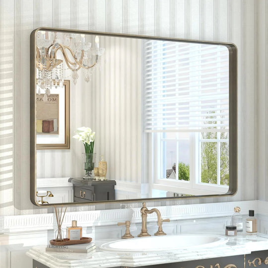 Aluminum Alloy Framed Tempered Glass Wall Decor Vanity Bathroom Mirror