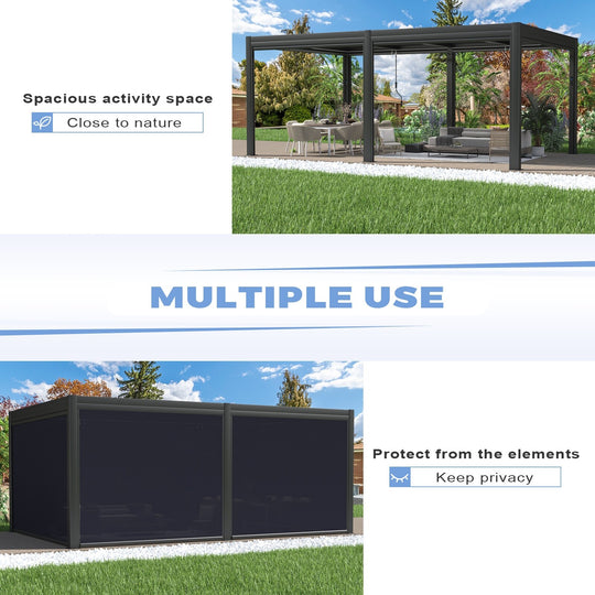 Outdoor Louvered Pergola Gazebo with Adjustable Aluminum Rainproof Roof and Pull-Down Screen