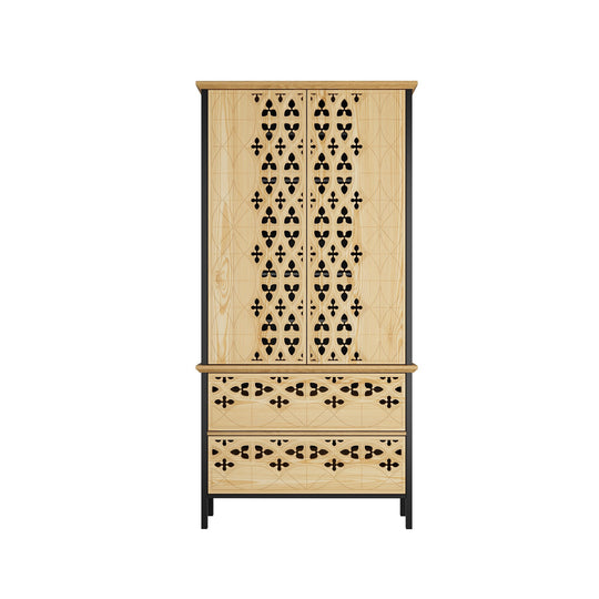 Sculpted Wood and Black Cabinet – Beautifully Carved Decorative Storage Pantry Bookshelves Display Cabinet - 33.4"X70.9"