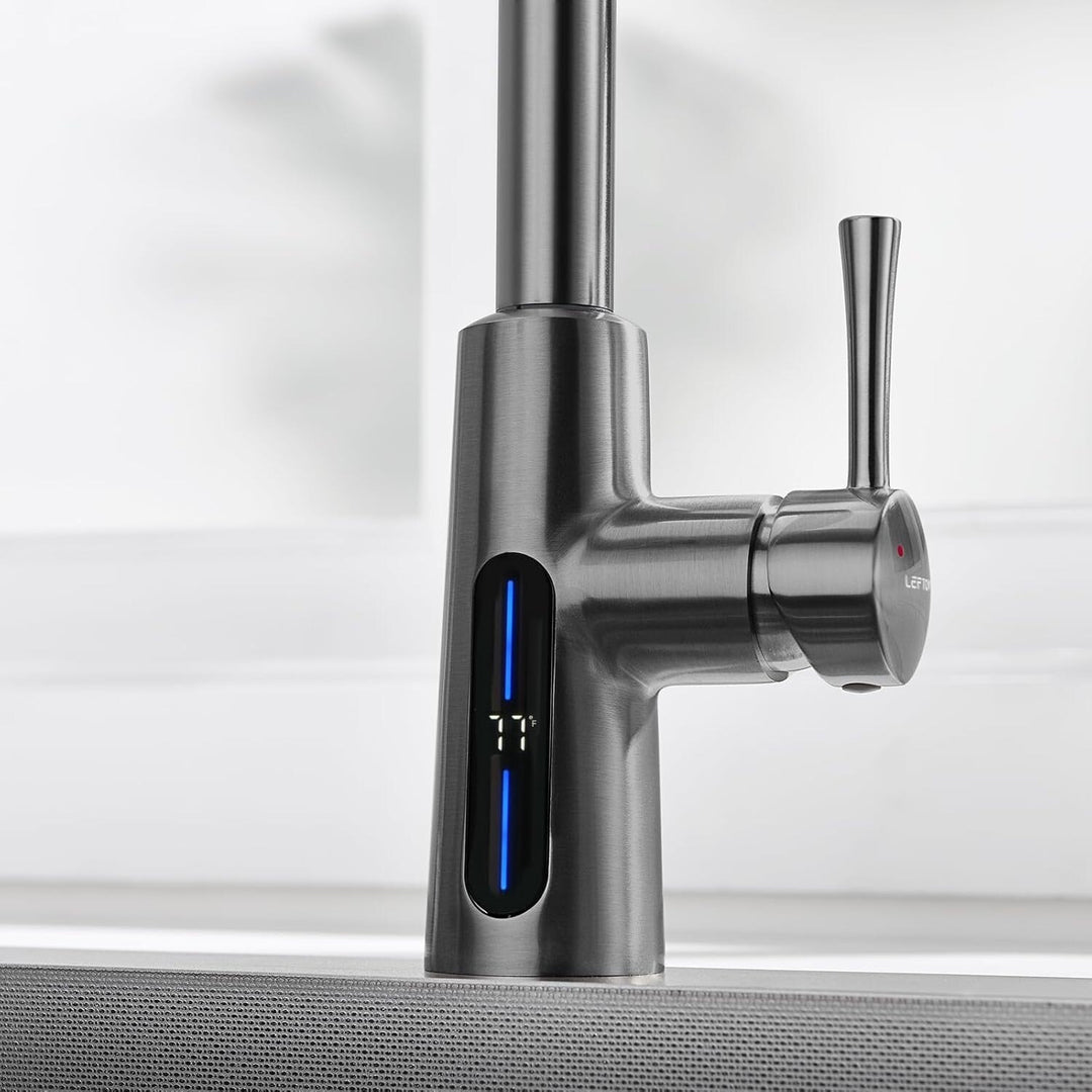 Pull-Down Kitchen Faucet with Temperature Display in Fahrenheit, 3 Water Outlet Modes, Faucet for Kitchen Sink, KF2501