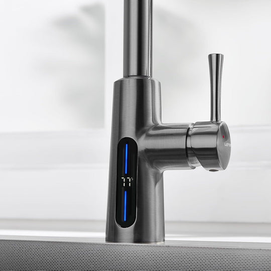 Pull-Down Kitchen Faucet with Temperature Display in Fahrenheit, 3 Water Outlet Modes, Faucet for Kitchen Sink, KF2501