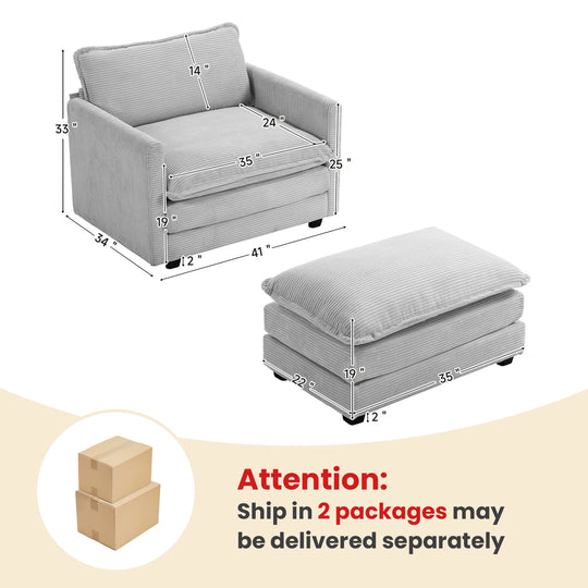 Corduroy Sectional Sofa with Removable Ottomans & Ultra-Soft Cushions for Living Room & Bedroom