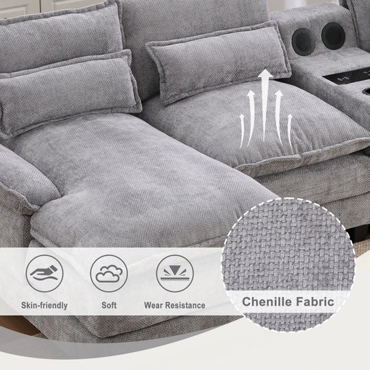 6-Seat Chenille Upholstered Modern U-Shaped Sectional Multifunctional Sofa with 2 Cup Holders,Pull-Out Storage Space