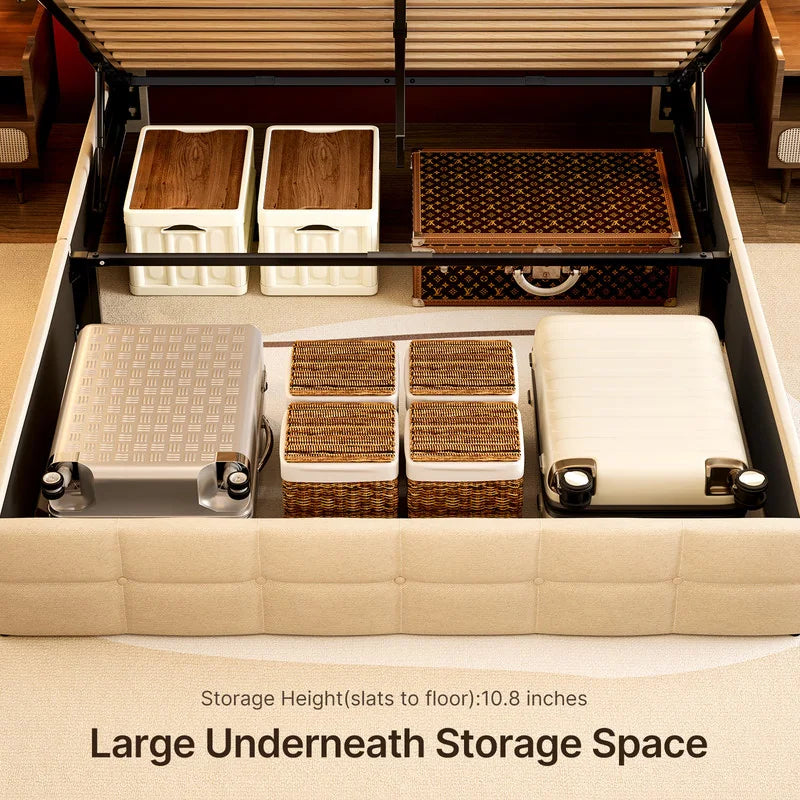 Lift up Storage Bed Frame, Upholstered Platform Bed Frame with Hydraulic Storage System and Headboard