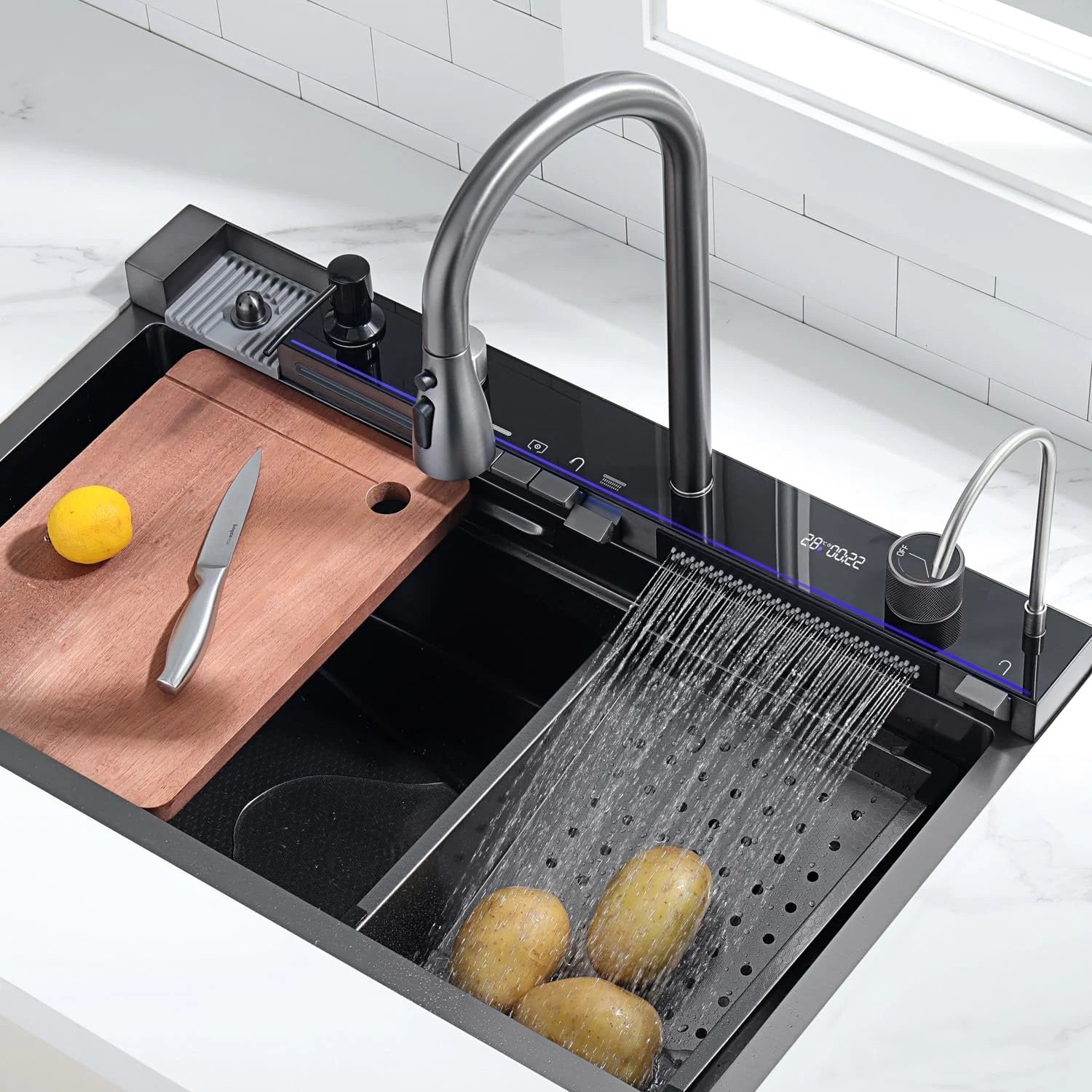 304 Stainless Steel Waterfall Kitchen Sink Set with Pull-Down Faucet KS2206 (Series)