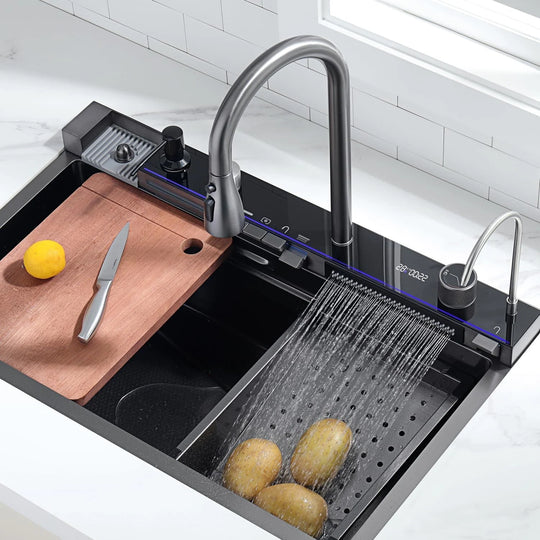 304 Stainless Steel Waterfall Kitchen Sink Set with Pull-Down Faucet KS2206 (Series)