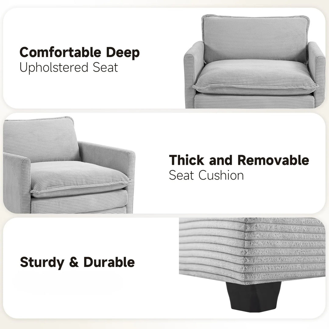Corduroy Sectional Sofa with Removable Ottomans & Ultra-Soft Cushions for Living Room & Bedroom