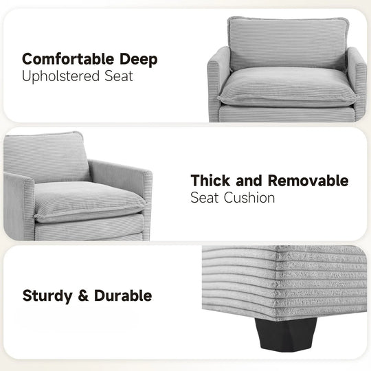 Corduroy Sectional Sofa with Removable Ottomans & Ultra-Soft Cushions for Living Room & Bedroom