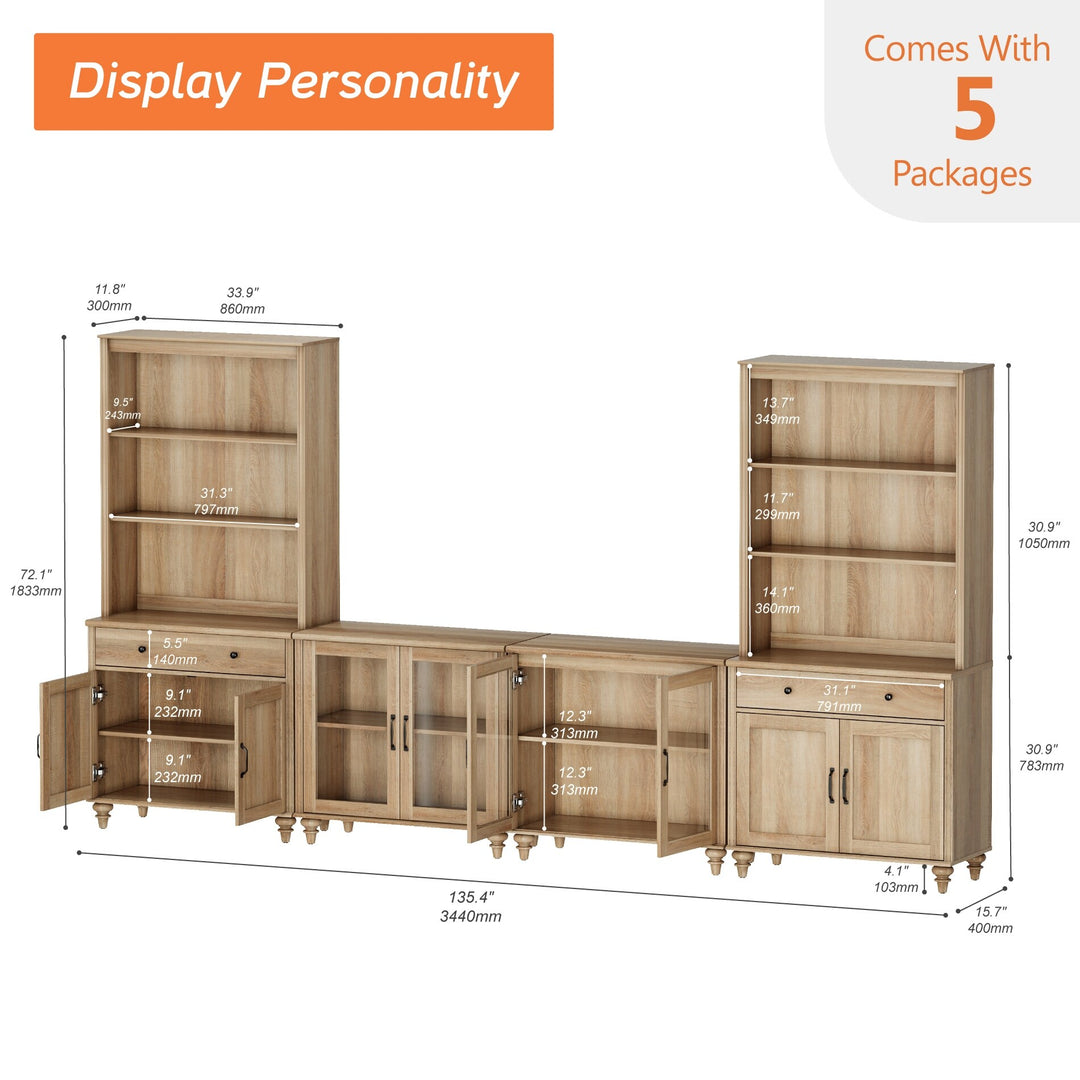 Entertainment Center with Bookshelves for Tvs up to 75", Oak