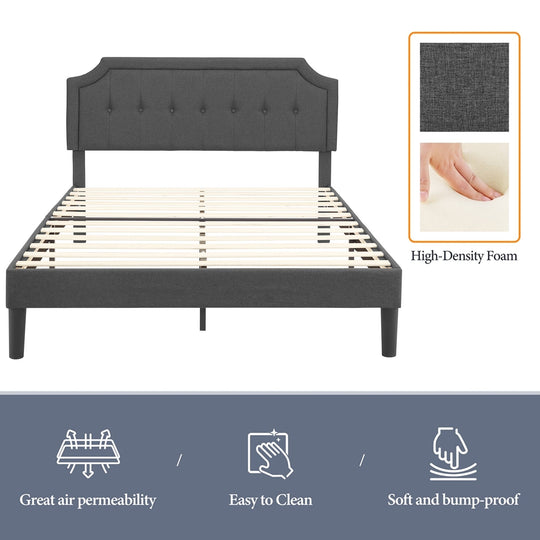 Javlergo Modern Upholstered Bed Frame with Height Adjustable Headboard Heavy-Duty Frame No Box Spring Needed